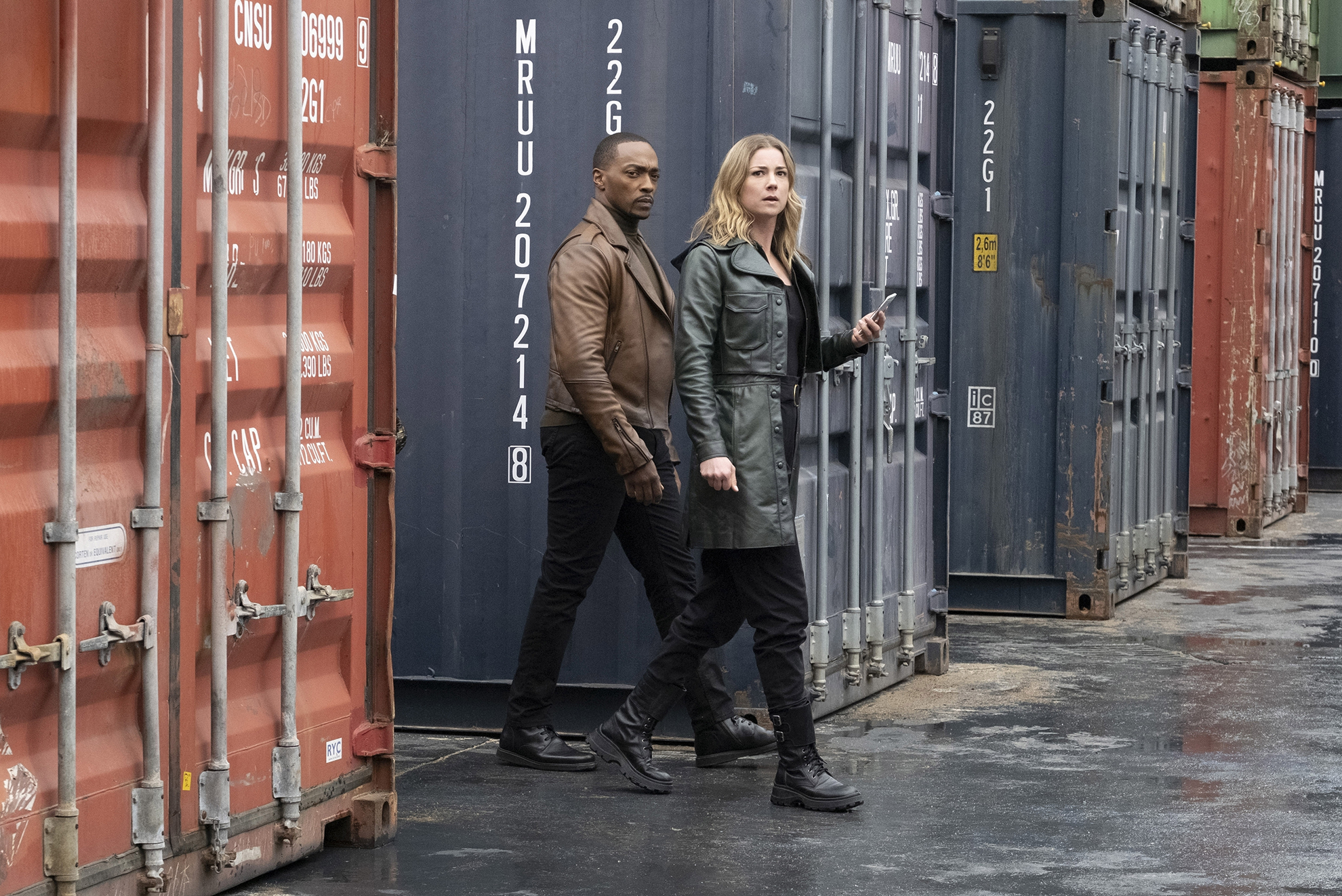 Falcon/Sam Wilson (Anthony Mackie) and Sharon Carter/Agent 13 (Emily VanCamp) in The Falcon And The Winter Solider